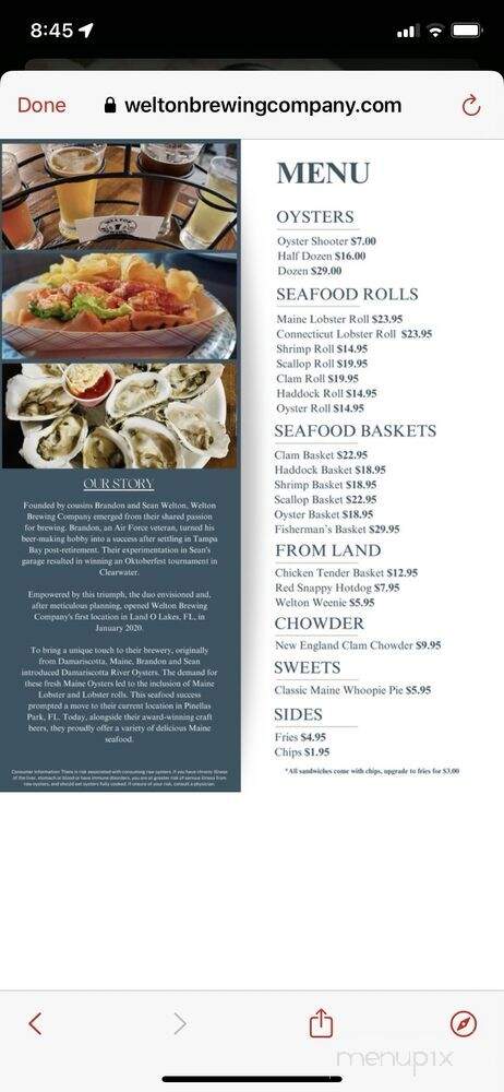 Welton Brewing Co & Oyster Bar - Pinellas Park, FL menu_pic
