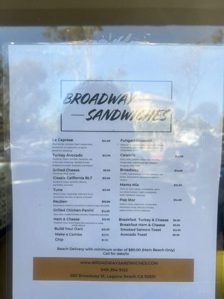 Broadway Sandwiches - Laguna Beach, CA menu_pic