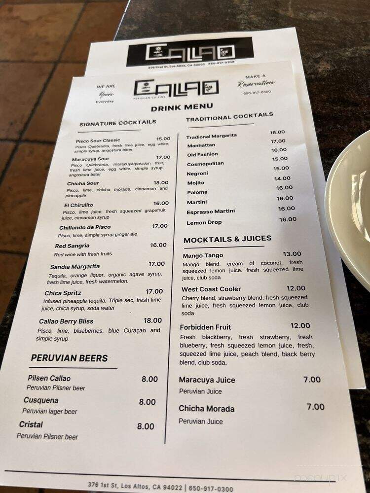 Callao Peruvian Restaurant - Los Altos, CA menu_pic