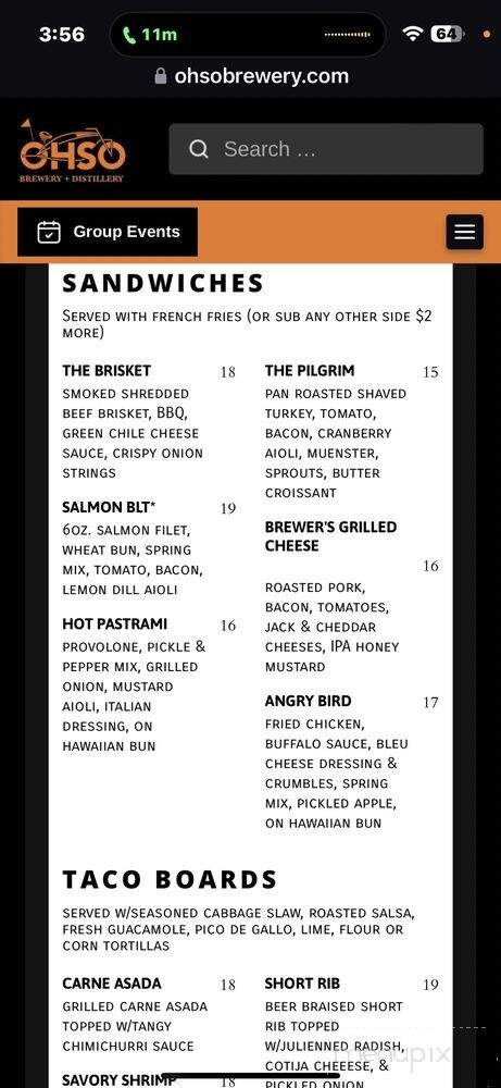OHSO Brewery - Surprise, AZ menu_pic
