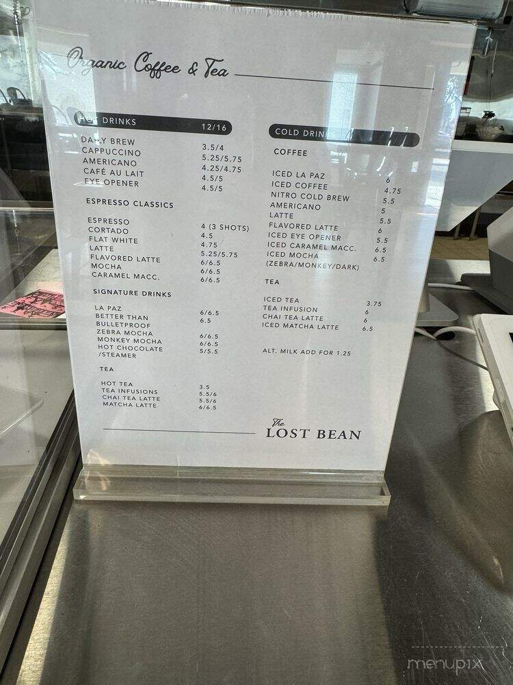 The Lost Bean Roastery - Orange, CA menu_pic