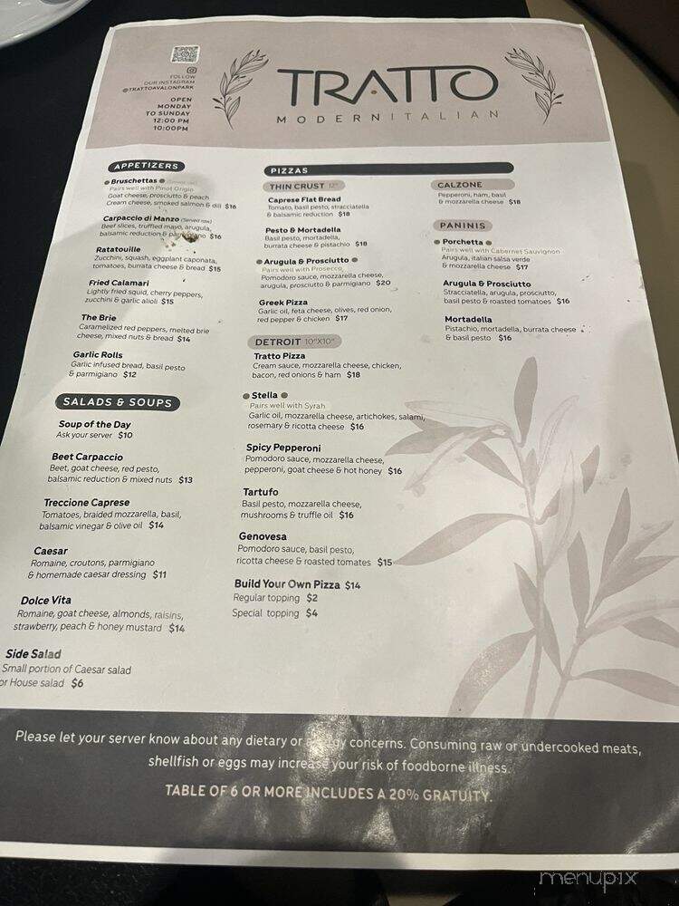 Tratto Avalon Park - Alafaya, FL menu_pic