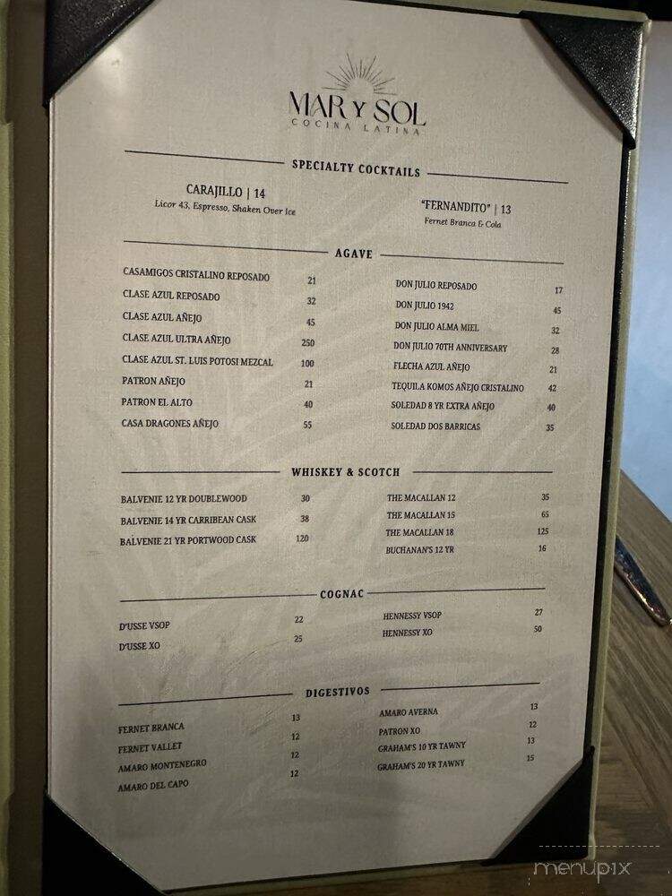 Mar Y Sol - Dallas, TX menu_pic