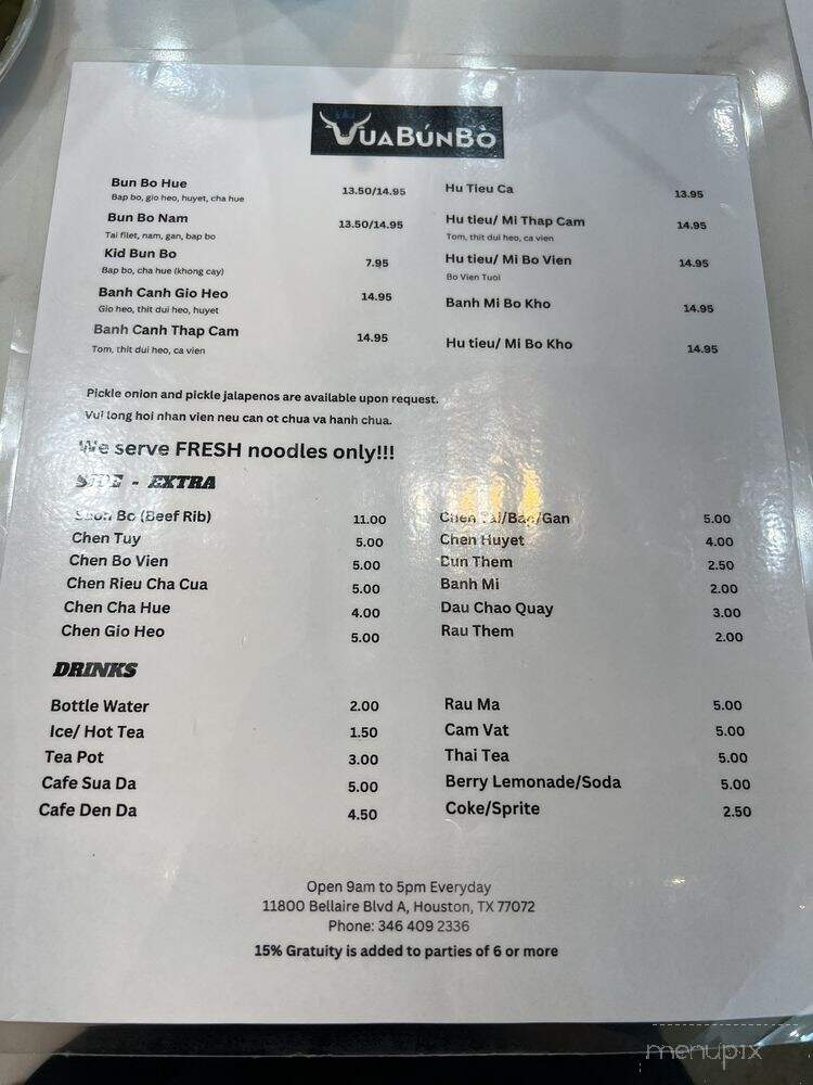 Vua Bun Bo - Houston, TX menu_pic