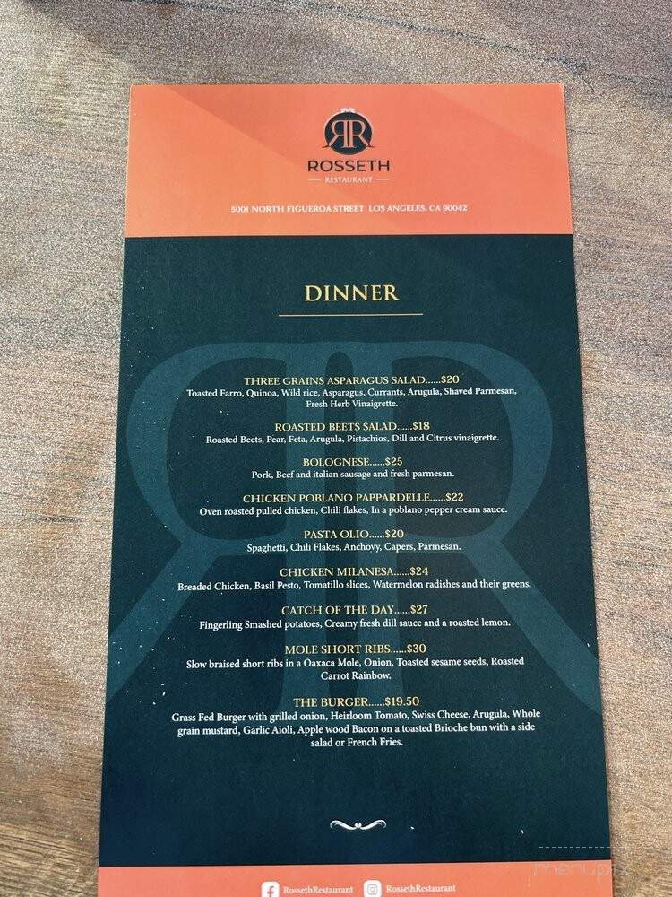 Rosseth Restaurant - Los Angeles, CA menu_pic