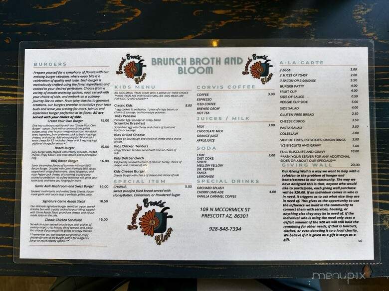 Brunch Broth & Bloom - Prescott, AZ menu_pic