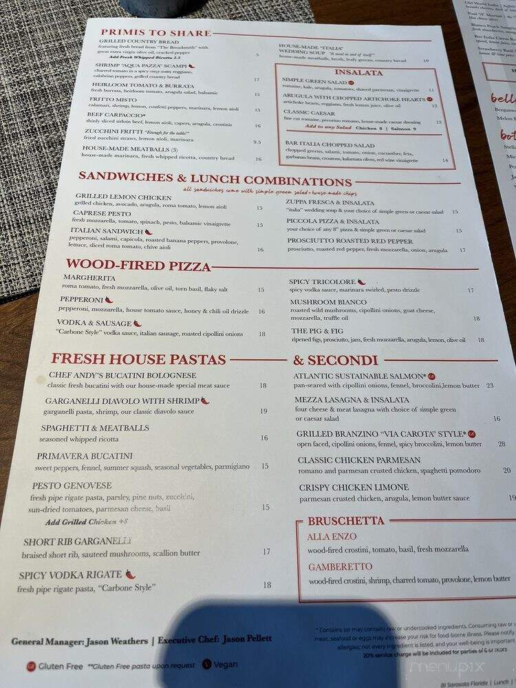 Bar Italia - Lakewood Ranch, FL menu_pic
