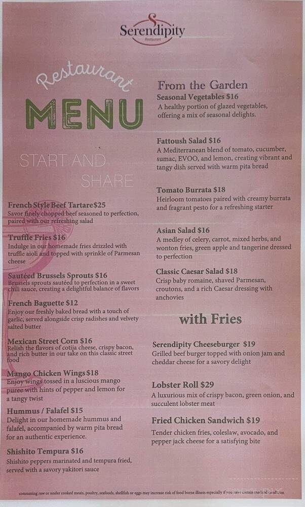 Serendipity Restaurant - Redondo Beach, CA menu_pic