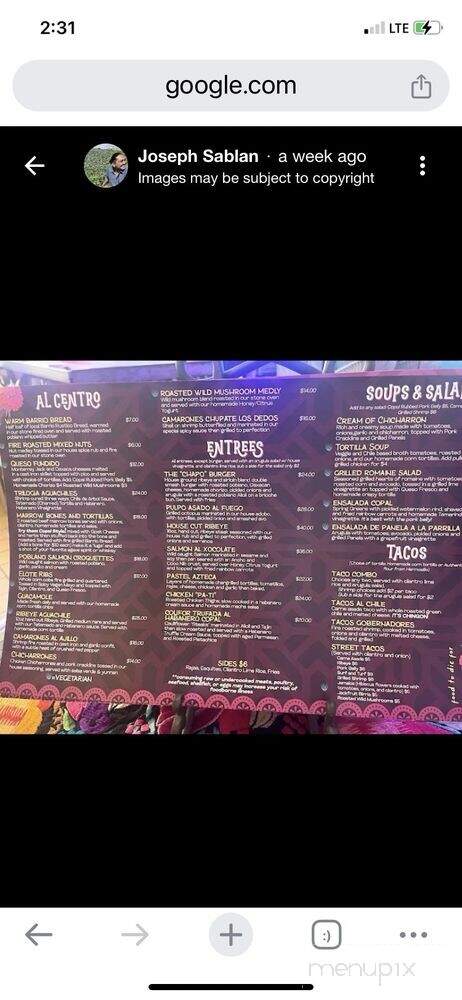 Copal Contemporary Mexican Cuisine - Tucson, AZ menu_pic