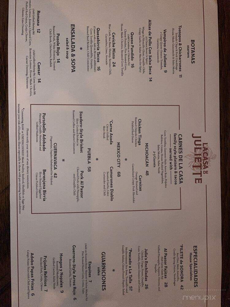 La Casa De Juliette - Las Vegas, NV menu_pic