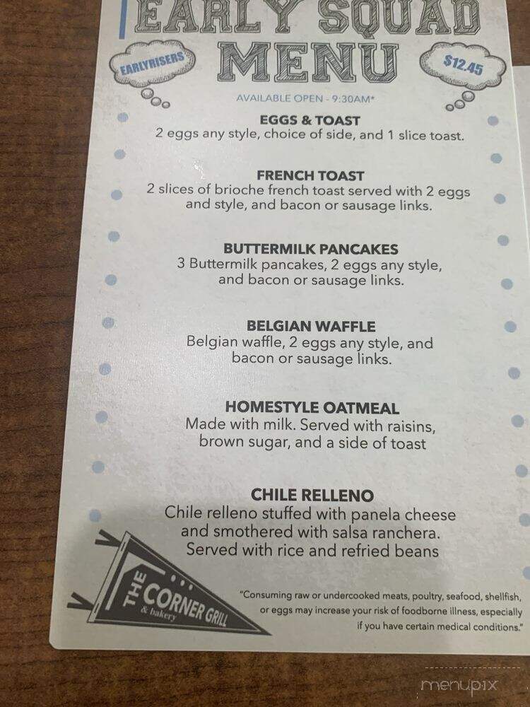 The Corner Grill & Bakery - Claremont, CA menu_pic