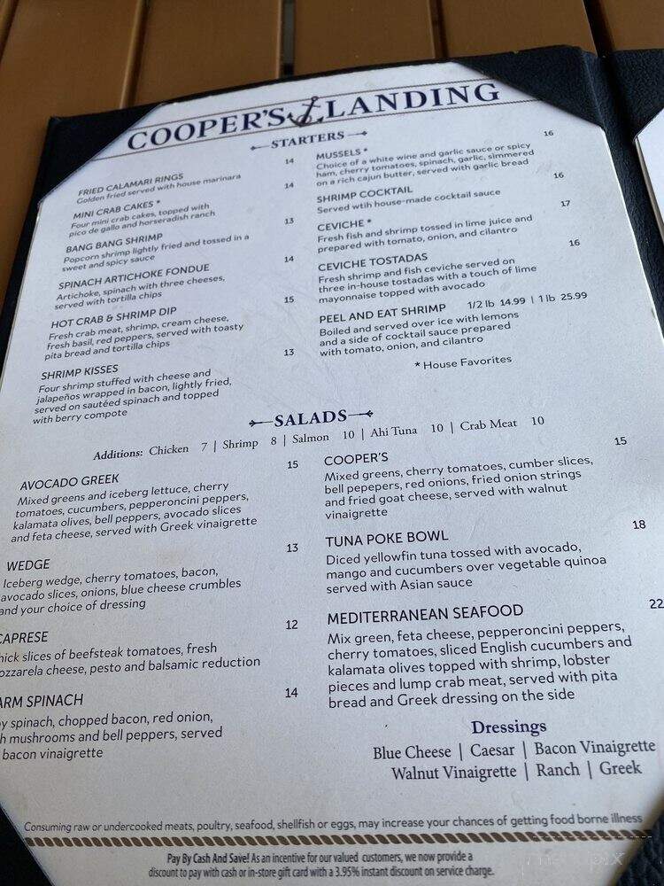 Cooper's Landing - Galveston, TX menu_pic