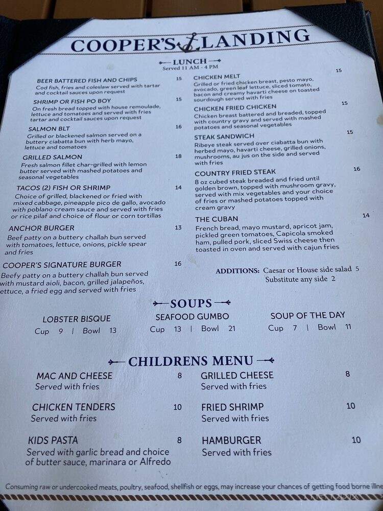 Cooper's Landing - Galveston, TX menu_pic