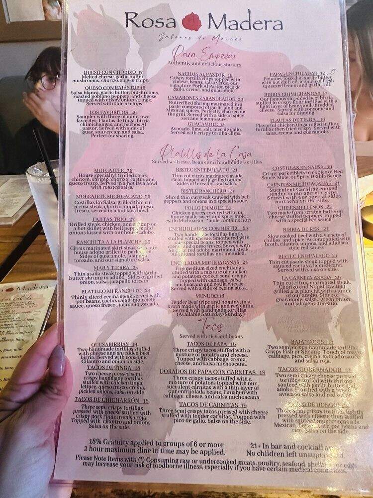 Rosa Madera - Sacramento, CA menu_pic