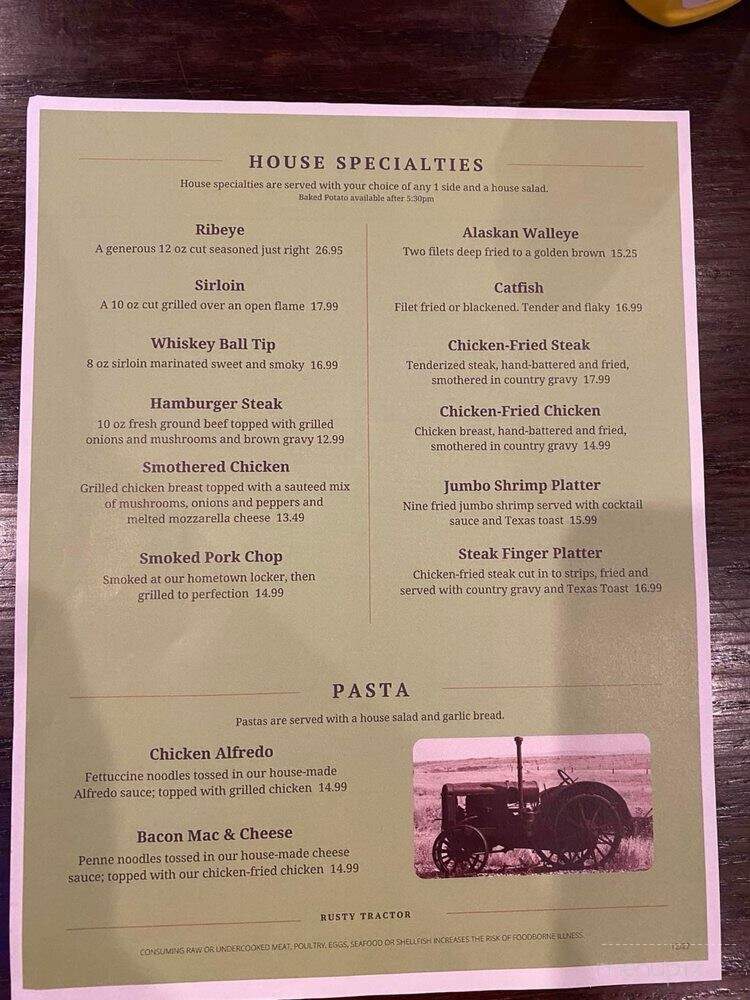 Rusty Tractor - Kensington, KS menu_pic