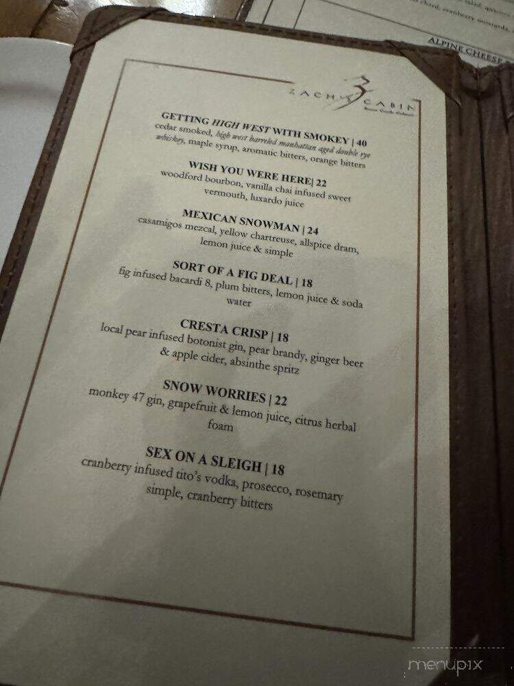 Zach's Cabin - Avon, CO menu_pic