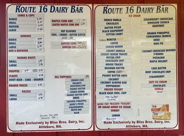 Route 16 Dairy Bar - Ossipee, NH menu_pic