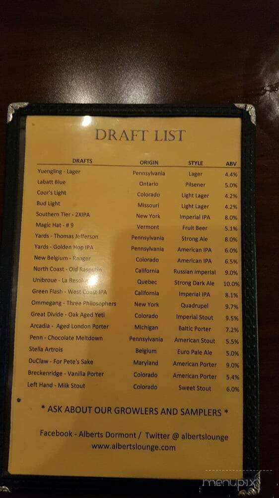 Albert's Lounge - Pittsburgh, PA menu_pic