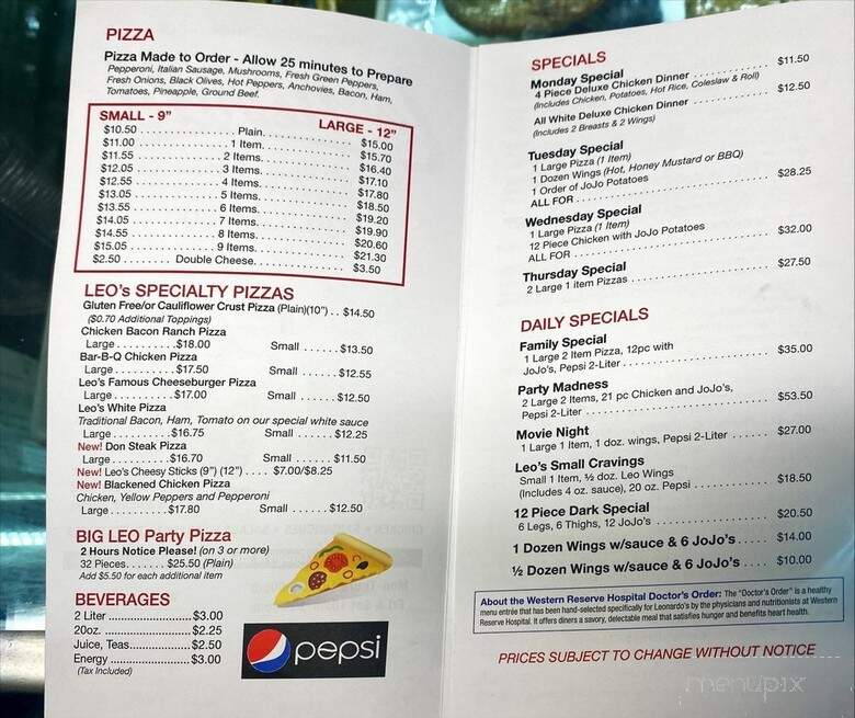 Leonardo's Pizza - Fairlawn, OH menu_pic