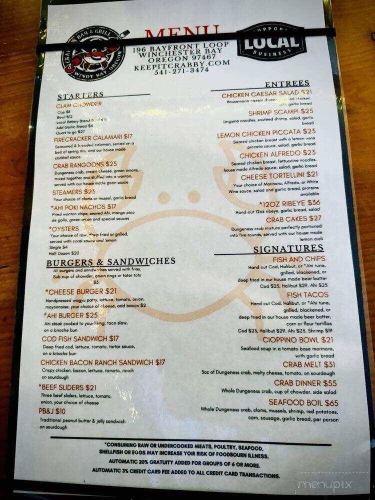 Fishpatrick's Crabby Cafe - Winchester Bay, OR menu_pic