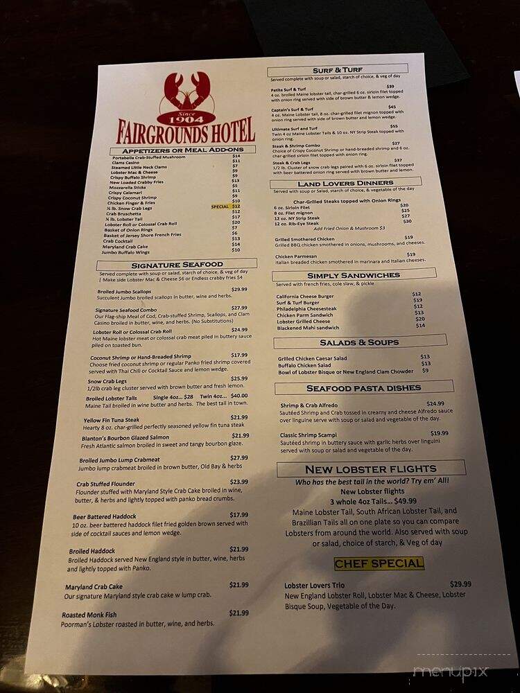 Tessies Fairgrounds Hotel - Allentown, PA menu_pic