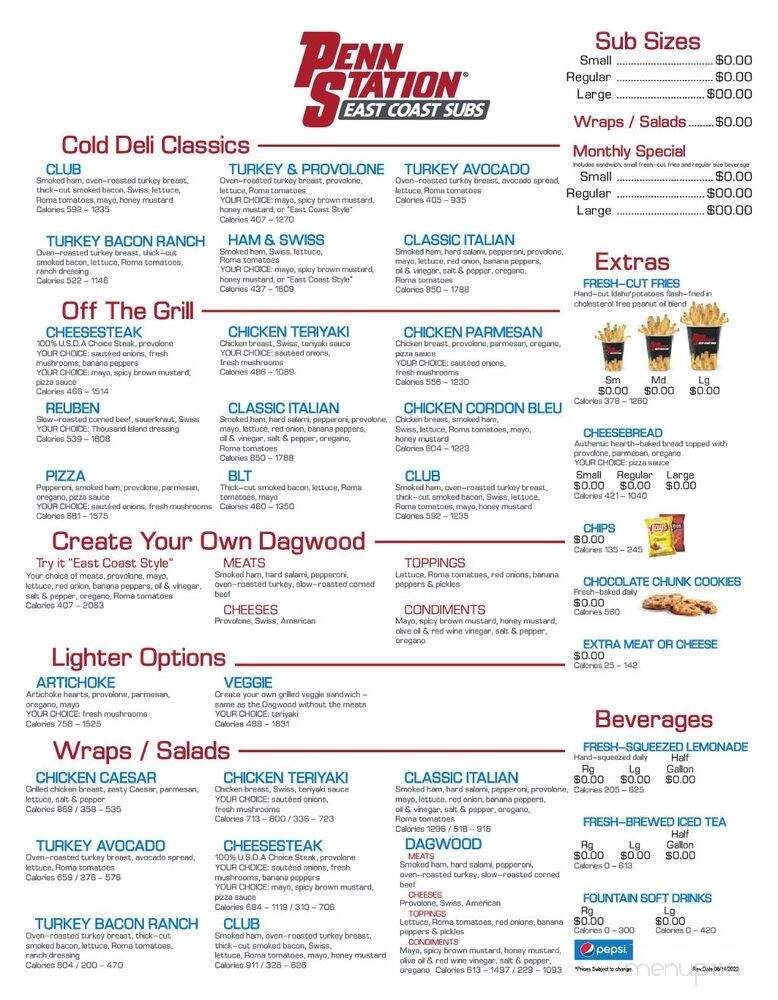 Penn Station East Coast Subs - Bedford, IN menu_pic