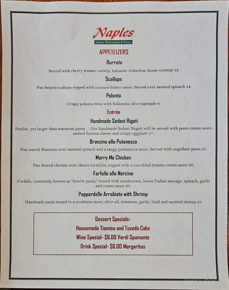 Naples Pizza and Franco Italian Grill - San Antonio, TX menu_pic