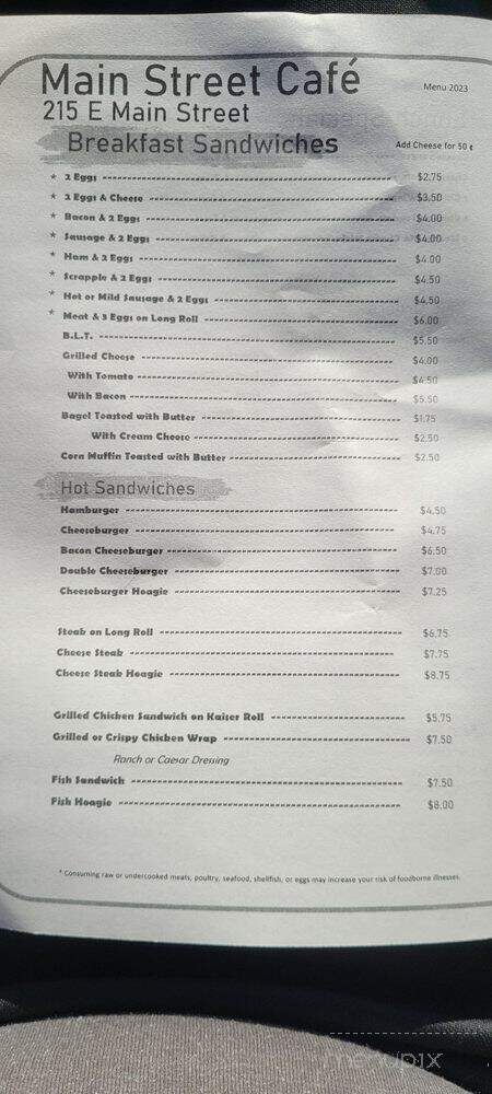 Main Street Cafe - Norristown, PA menu_pic