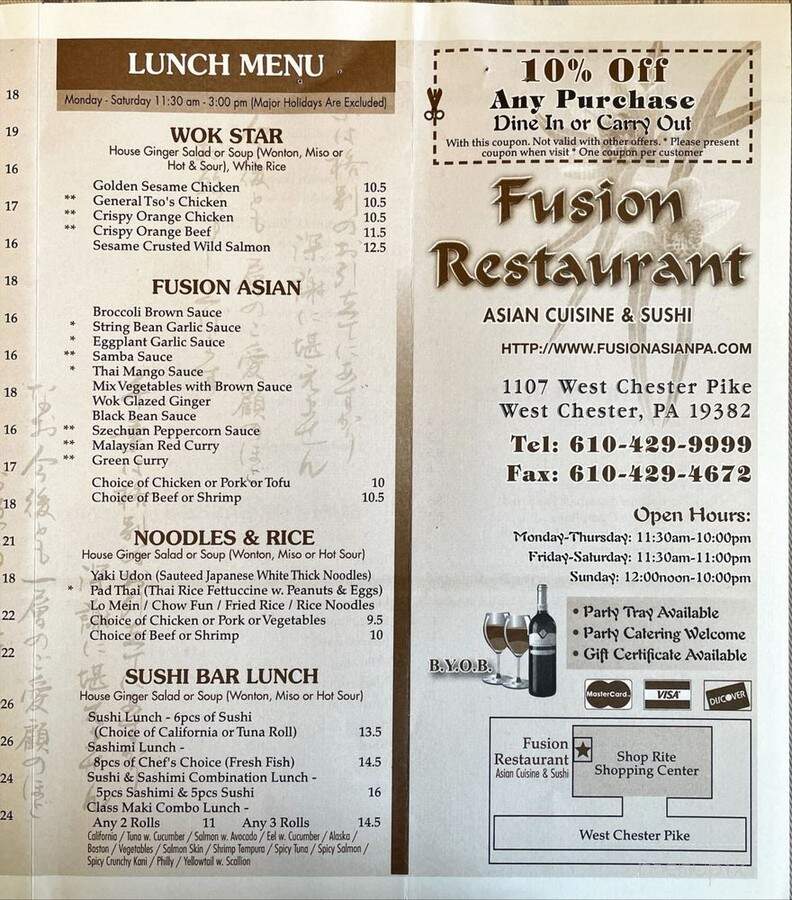 Fusion Restaurant Asian Cuisine and Sushi - West Chester, PA menu_pic