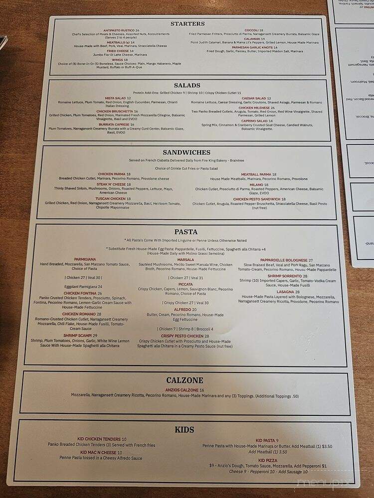 Anzio's Brick Oven Pizza - Grafton, MA menu_pic