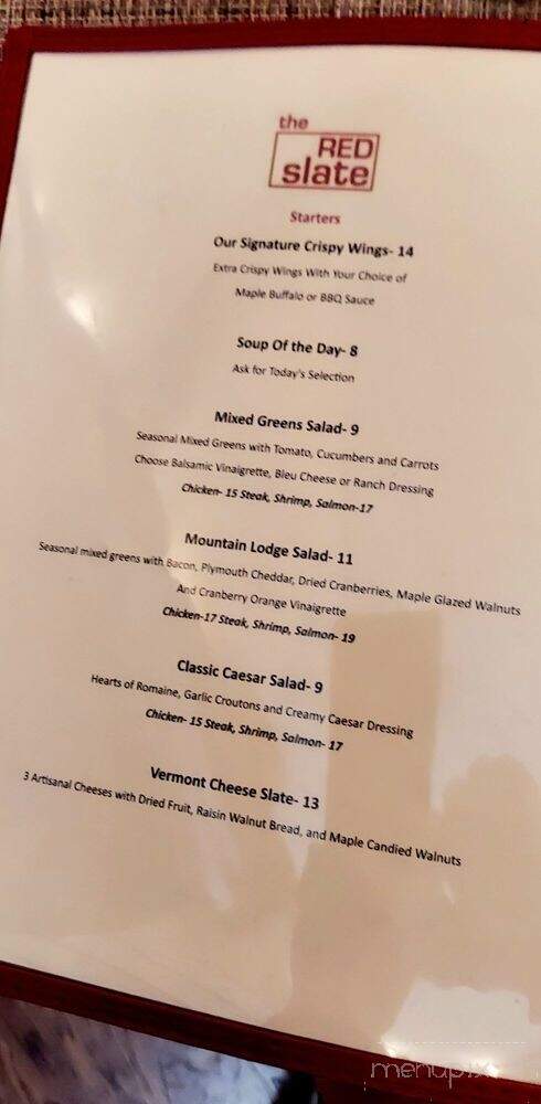 Red Slate at the Upper Pass Lodge - Londonderry, VT menu_pic