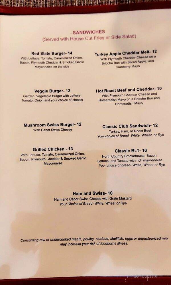 Red Slate at the Upper Pass Lodge - Londonderry, VT menu_pic