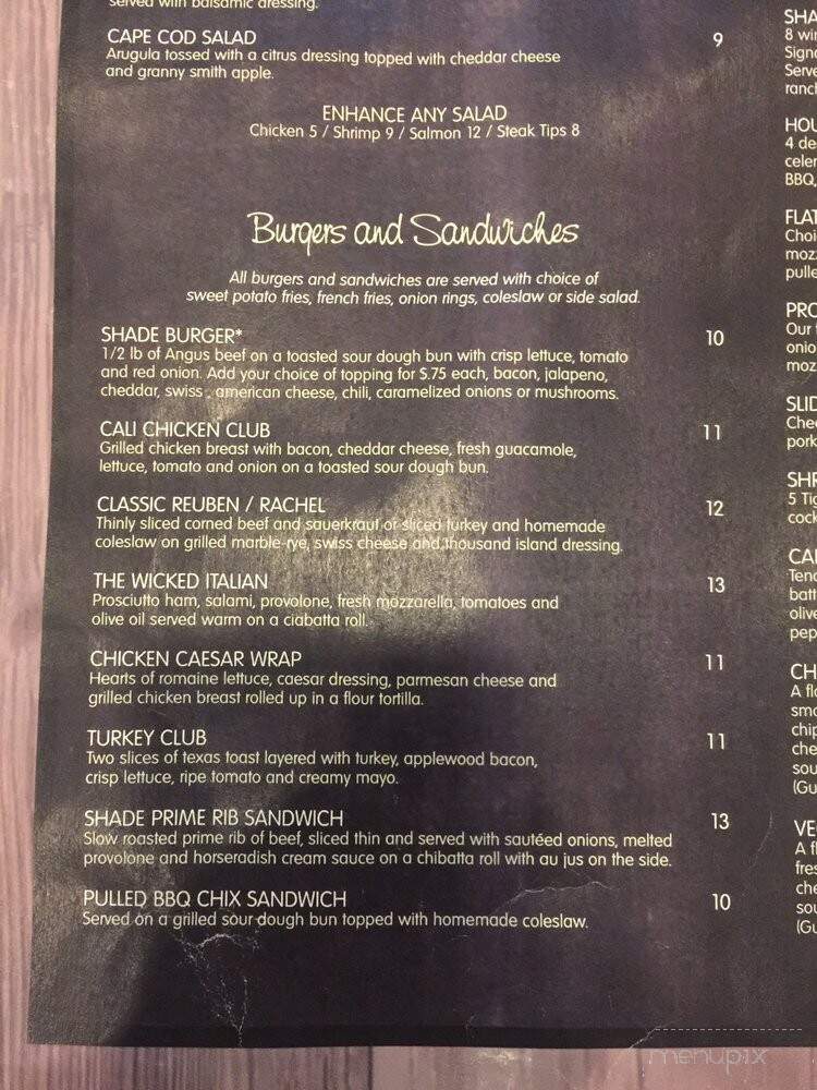 Shade Bar & Grill - Nashua, NH menu_pic