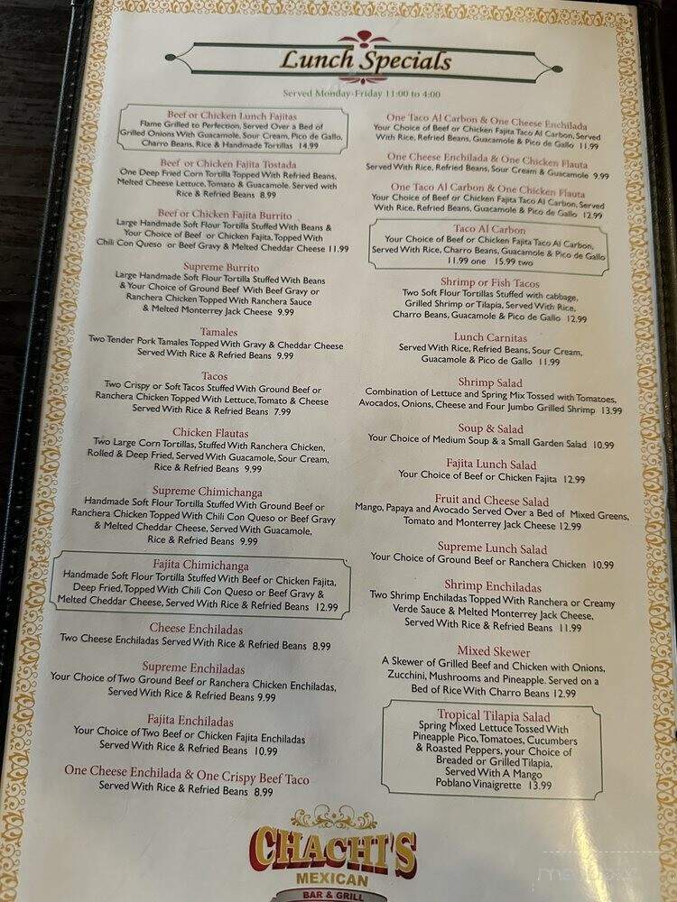 Chachi's Mexican Restaurant - Kingwood, TX menu_pic