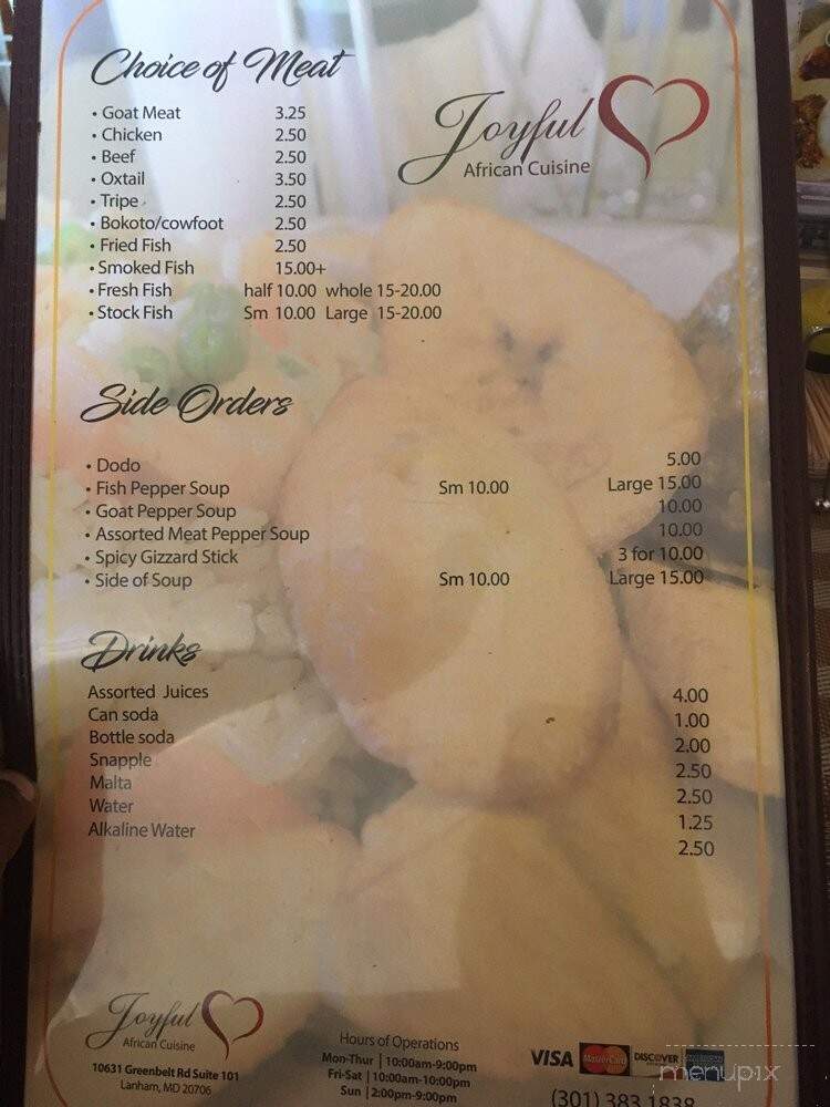 Joyful Heart African Cuisine - Lanham, MD menu_pic