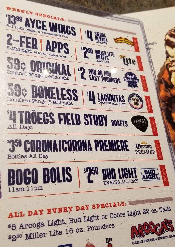 Arooga's - Shippensburg, PA menu_pic