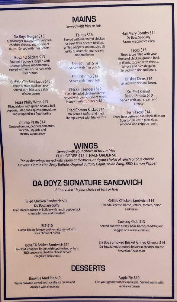 Da Boyz Sports Bar and Grill - Garland, TX menu_pic