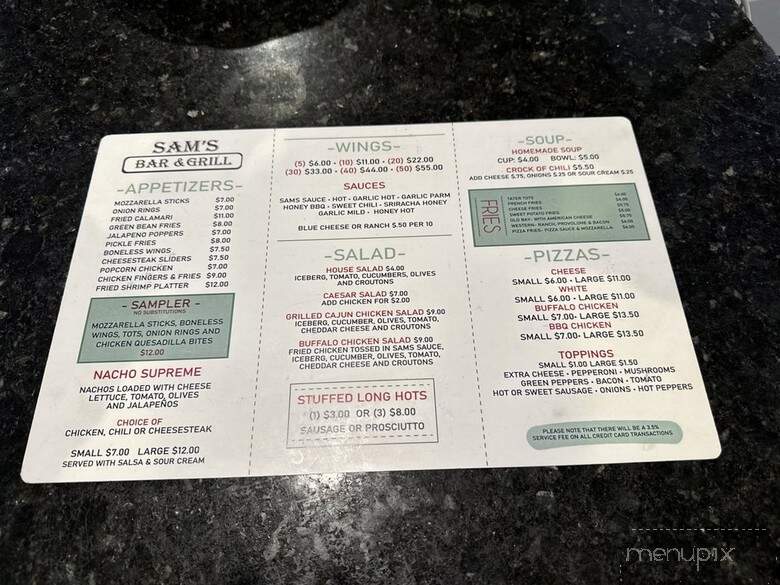 Sam's Bar & Grille - Gloucester Township, NJ menu_pic