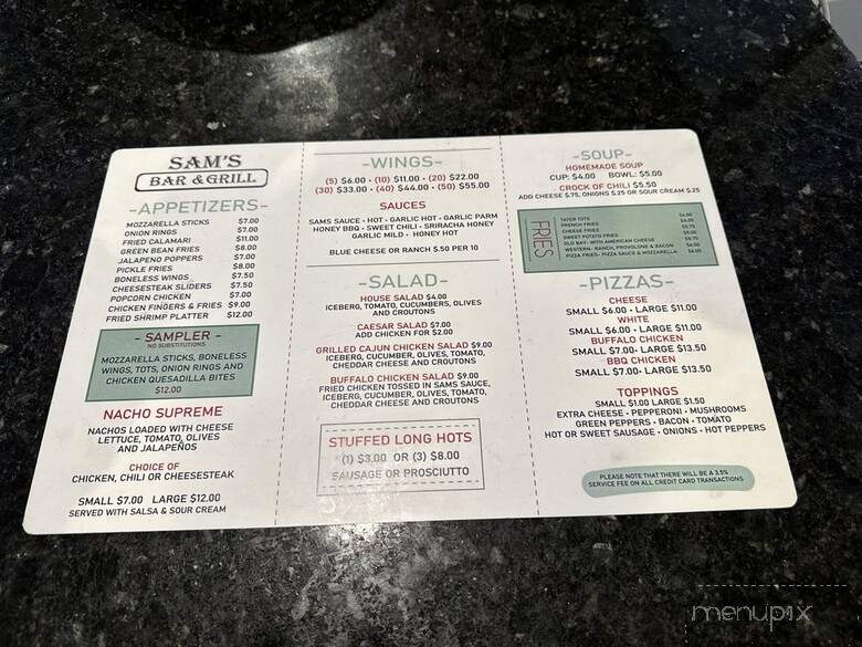 Sam's Bar & Grille - Gloucester Township, NJ menu_pic
