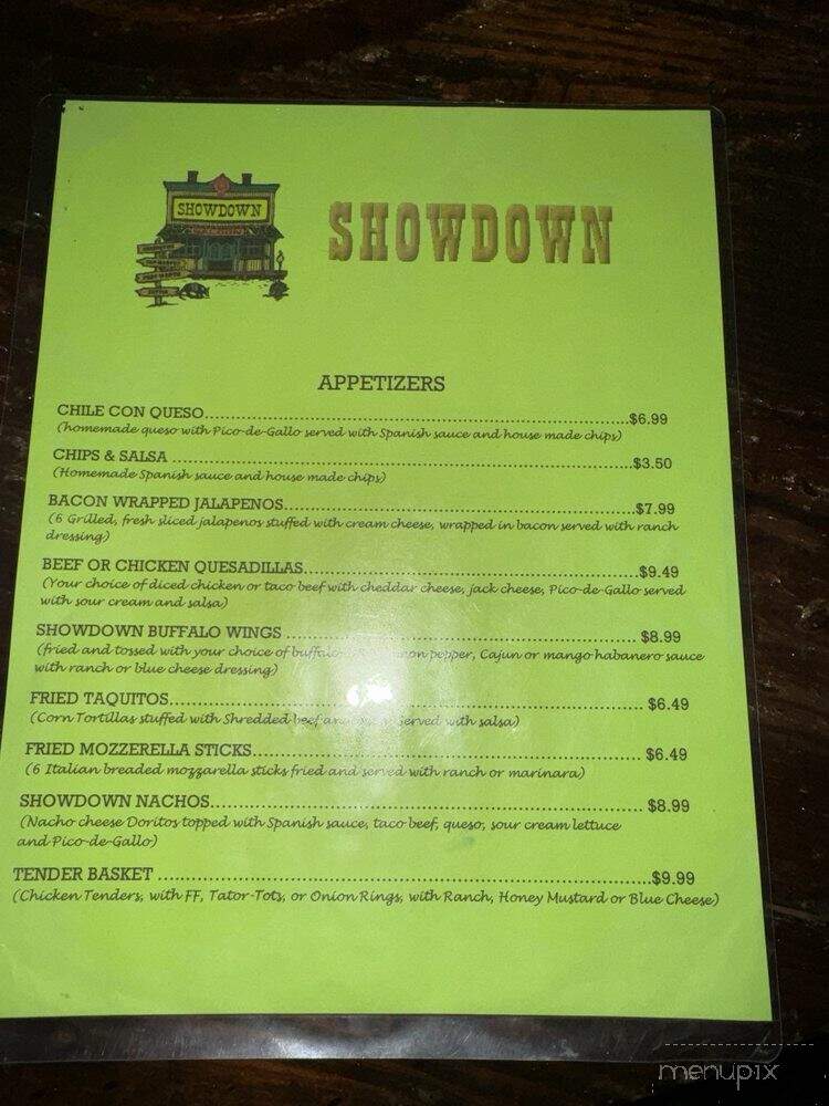 Showdown - Arlington, TX menu_pic