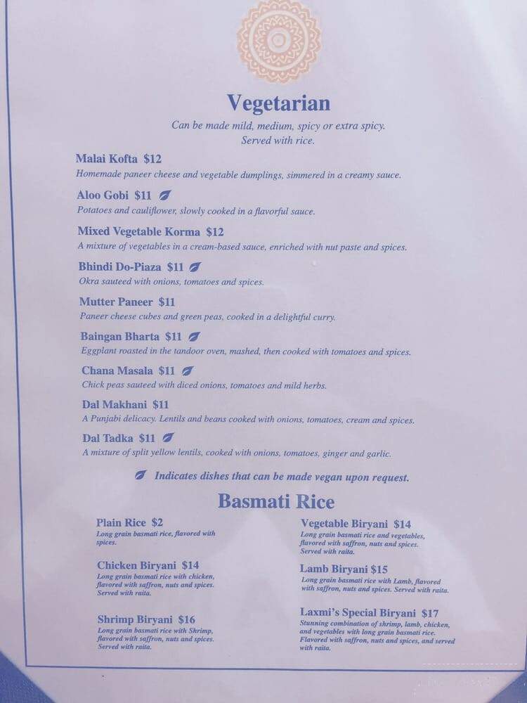 Laxmi's Indian Grille - Reading, PA menu_pic
