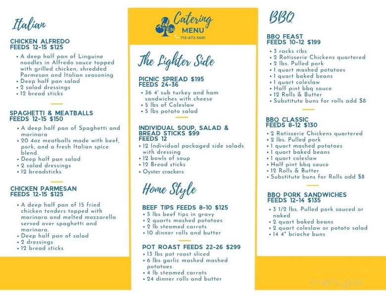 Club Ten Lounge Games and Lanes - Durand, WI menu_pic