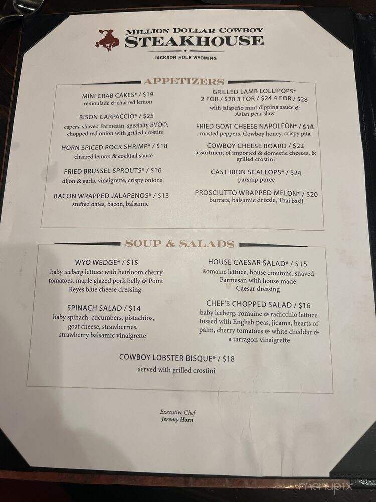 Million Dollar Cowboy Steakhouse - Wyoming, WY menu_pic