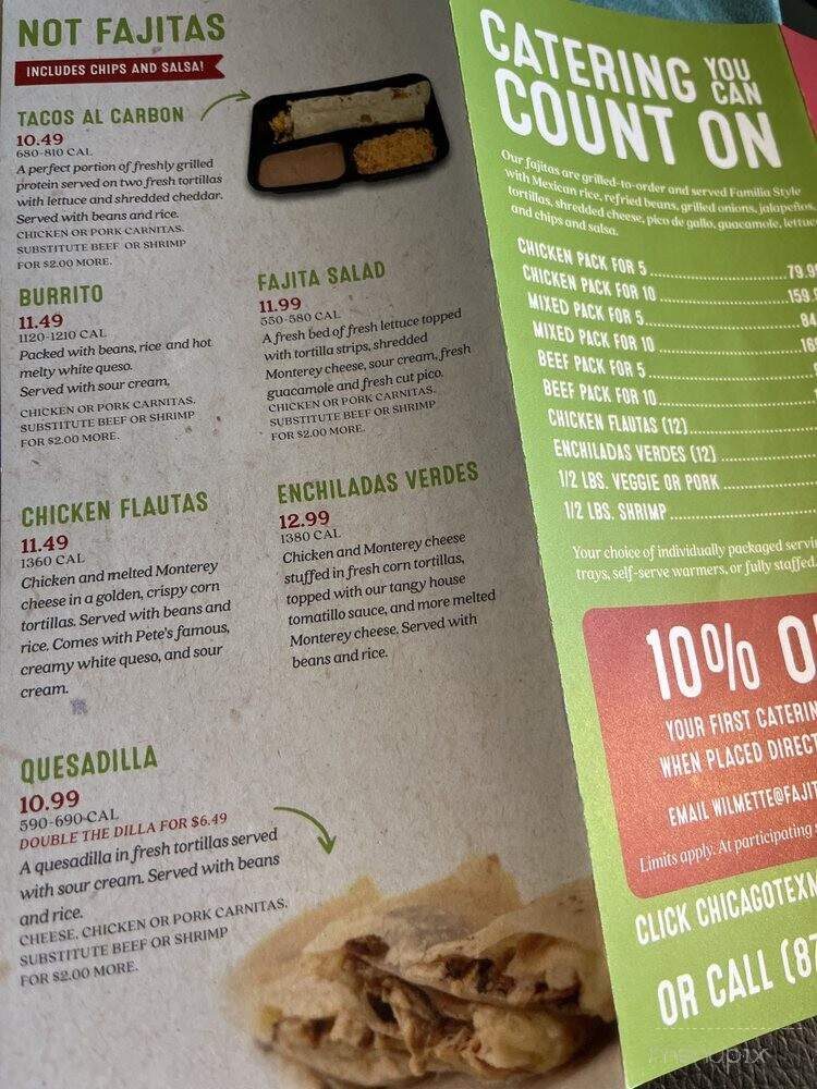 Fajita Pete's - Wilmette, IL menu_pic