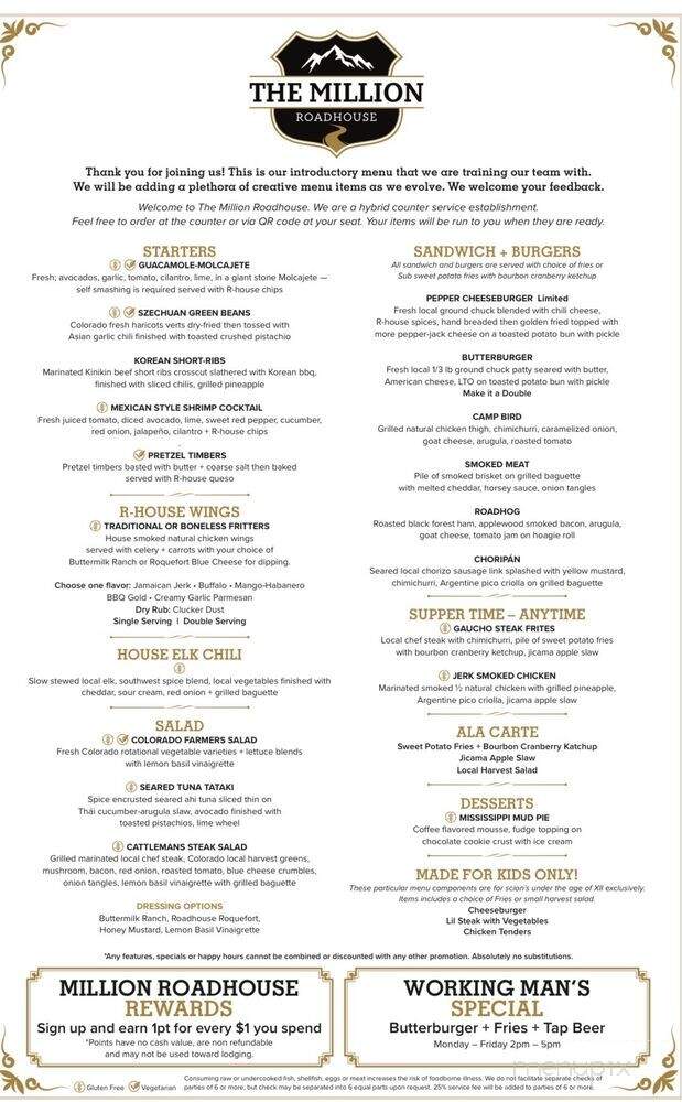 The Million Roadhouse - Ridgway, CO menu_pic