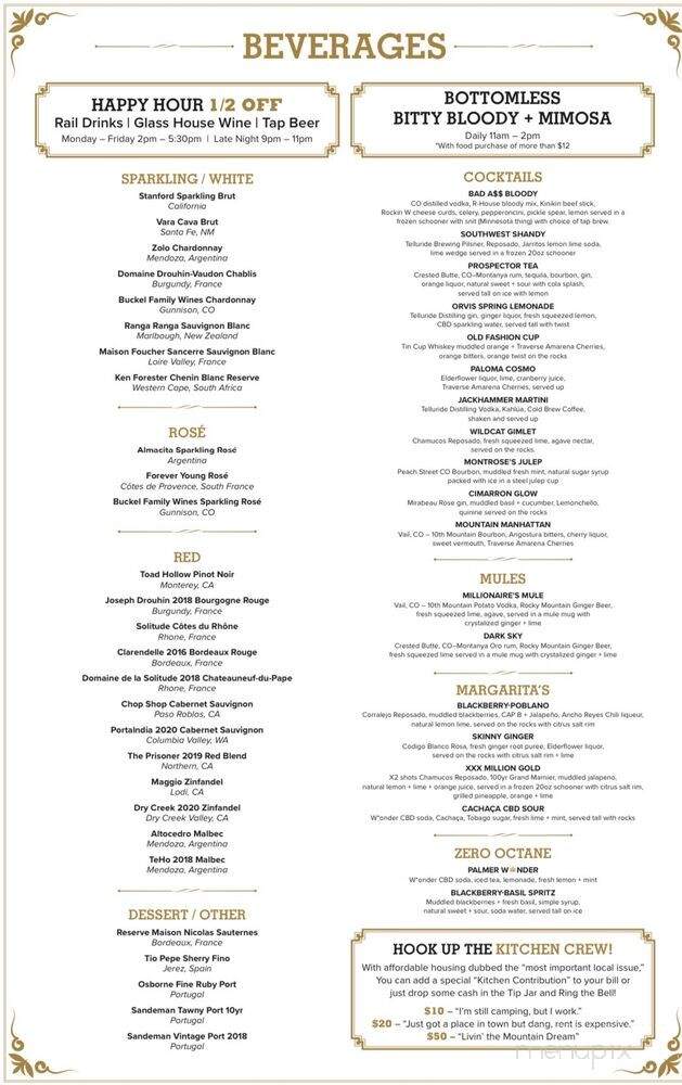 The Million Roadhouse - Ridgway, CO menu_pic
