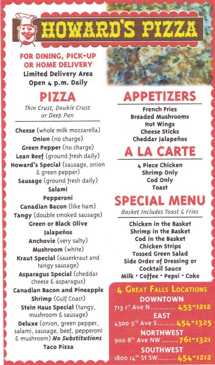 Howard's Pizza - Great Falls, MT menu_pic