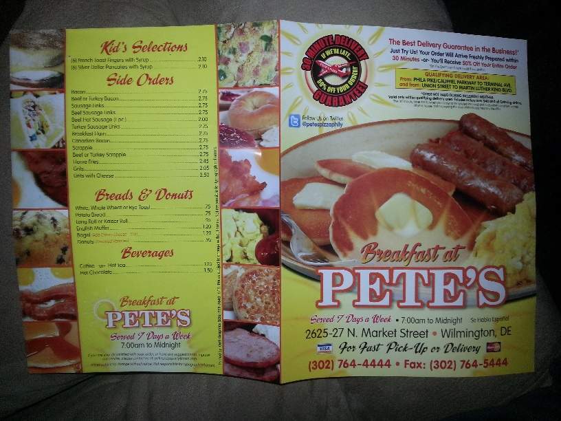 Pete's Pizza - Wilmington, DE menu_pic