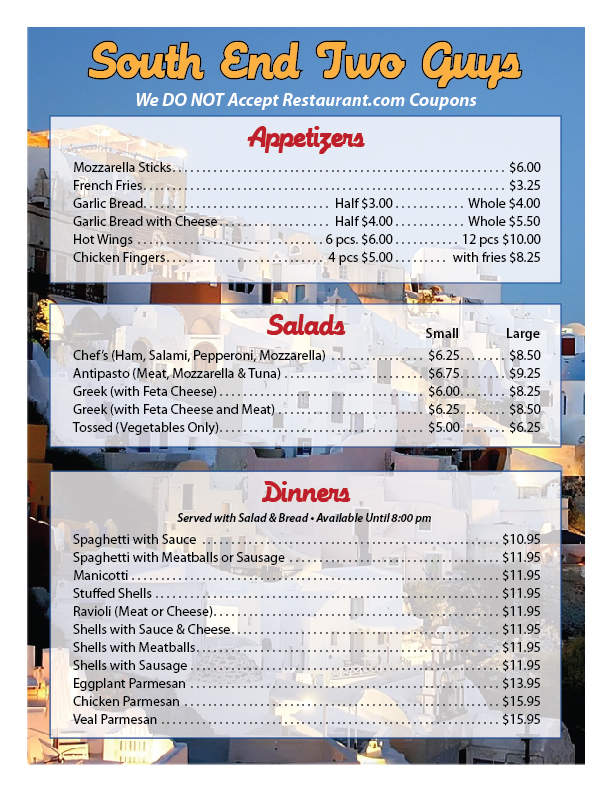 South End Two Guys Pizza - Torrington, CT menu_pic