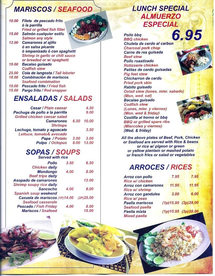 Puerto Plata Restaurant - Paterson, NJ menu_pic